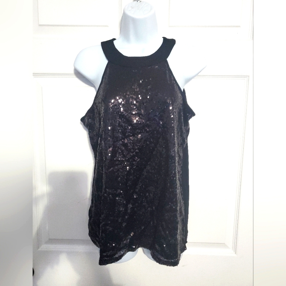 : New NB no boundaries black sequins  halter top blouse juniors sz M (7-9)